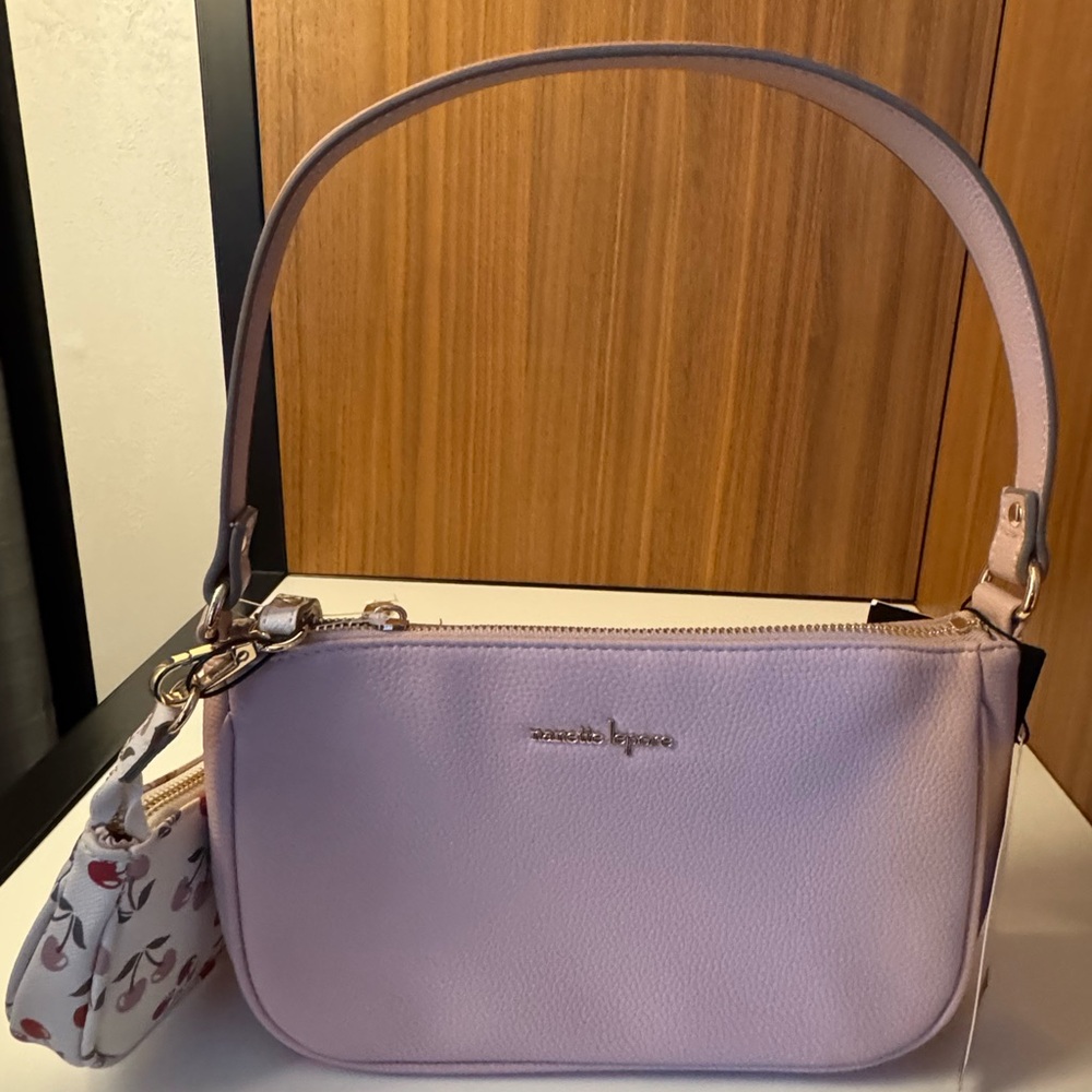 Nanette Lepore  2 piece Pink Leather Shoulder Bag and Mini cherry Baguette